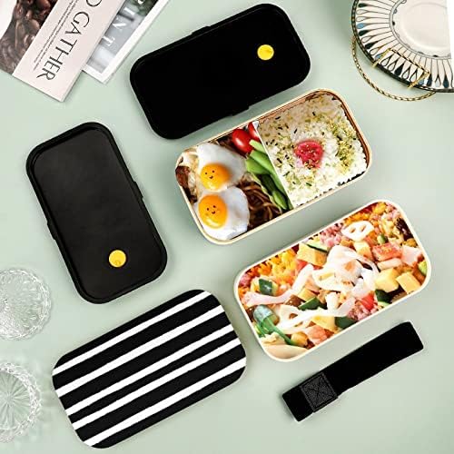 Listras de tinta preta Box de camada dupla Bento com utensílios de utensílios de almoço empilhável inclui 2 contêineres