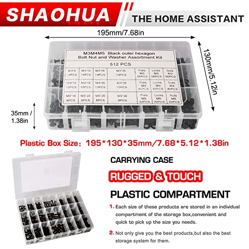Shaohua 512pcs M3/M4/M5 Aço inoxidável parafusos de cabeça parafusos de cabeça e porca de parafusos, parafusos Kit