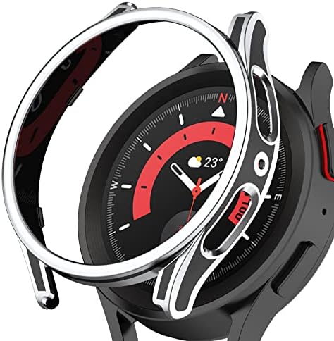 Bumper elegante para Samsung Galaxy Watch 5 Pro 45mm Protetor de caixa, capa de pára -choques preto para PC Black + Torno de cor de cor de dupla cor de prata, estojo de originalidade para assistir 5 45mm Pro Strap Acessórios - Black 3