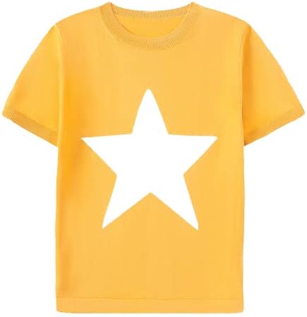 Meninos Camiseta de manga curta, estampa grande em estrela, suéter de malha macia de pescoço para crianças e adolescentes de 5 a 14