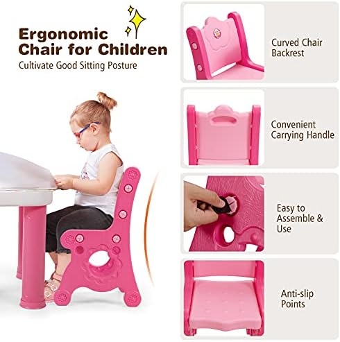 Costzon Kids Table and Cader Conjunto, mesa de 3 peças Tabela de atividades e cadeiras com gaveta de armazenamento, cadeira