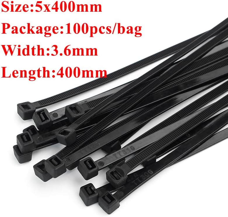 Amarração de cabo de nylon de plástico 100 PCs preto 5x300 anel de fixação do cabo 3x200 Zipper de gravata de cabo com