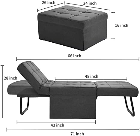 Sofá-cama, 4 em 1 em 1 cadeira de linho de linho respirável dobrável de 4 em multifuncional com cadeira conversível moderna ajustável