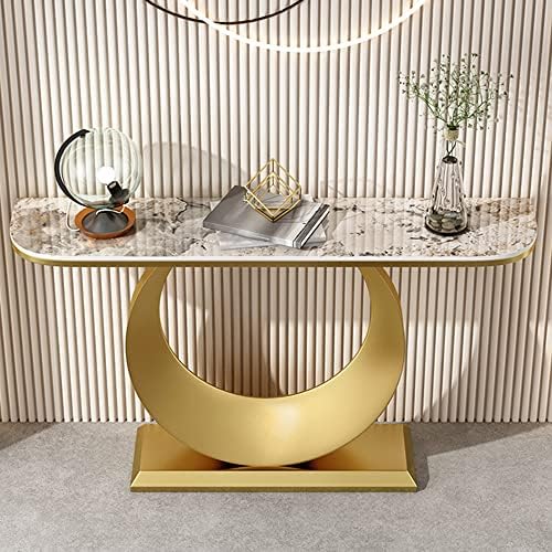 Litfad Scratch Sclam Slate/Metal Entrance Table Modern Half Moon Console Tabela - Tabela Base Base Ouro Top 59 L x 12 W