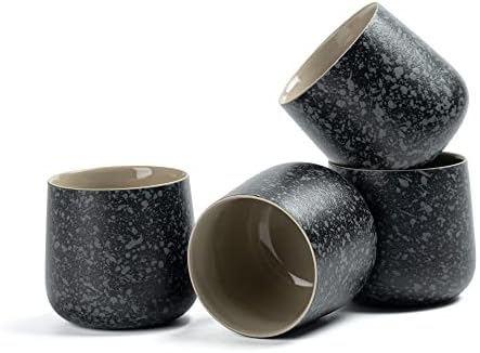 Teanagoo Cerâmica de chá japonês, 7,2 onças / 205 ml, cinza a carvão, H17, 4 PCs / caixa, copos de chá do Japão ocupados,