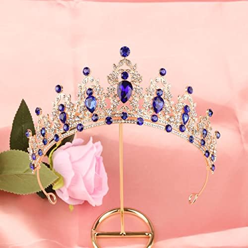 Acessórios para cabelos da noiva Princesa Coroa Rhinestone Blue Hair Bair para meninas, presente para casamento e festa