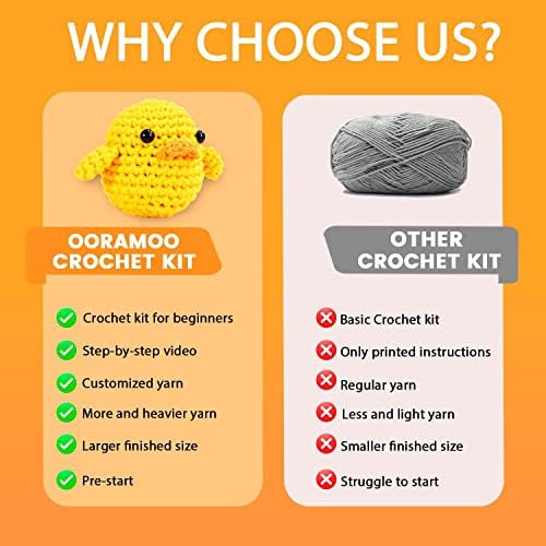Ooramoo Kit de crochê para iniciantes-pato fofo, kit iniciante para iniciantes para iniciantes para iniciantes adultos e crianças,