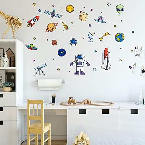 Decalques murais de parede de nave espacial do universo para sala de estar, adesivos de parede como decoração de parede