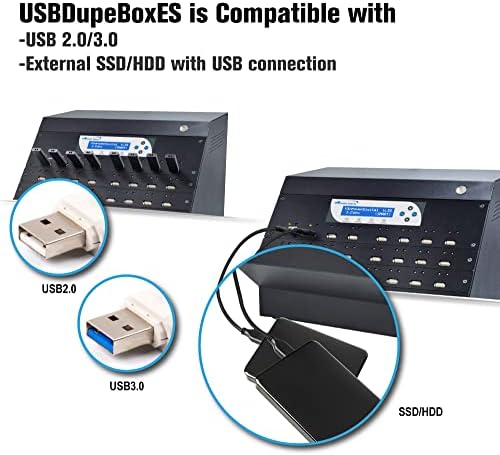VinPower Digital USBDupeBoxes Standalone 1 a 31 Múltipla unidade de caneta flash USB e disco rígido externo Duplicador e apagador de copiadores do USB com operação assíncrona