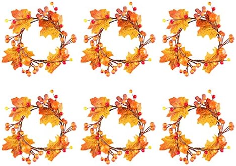Anel de vela de queda de pacote assr 6, anel de Halloween, anel de pilar floral de outono com folhas de bordo e abóbora,