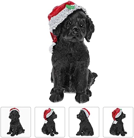 Chapéu de Natal Cão Decoração da estatueta: Ornamentos de jardim de fadas para cães de bolo de animais para ornamentos para crianças