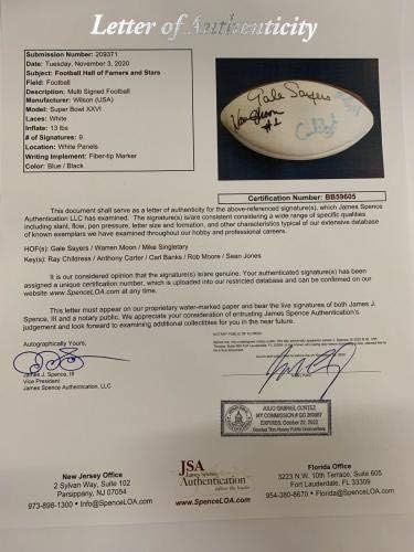 NFL Hof assinou Wilson Super Bowl XXVI Football JSA Gale Sayers Moon Singletary - Boleteiras autografados
