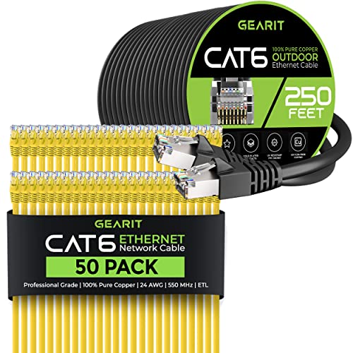 Gearit 50pack 1ft CAT6 Ethernet Cable & 250ft CAT6 CABO