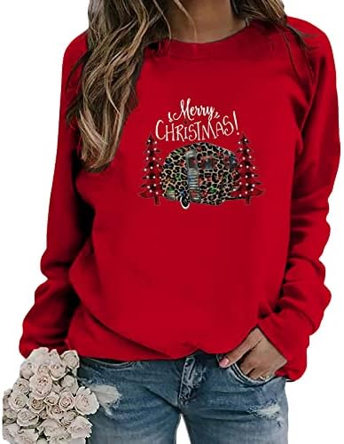 Feliz Natal Sweatshirt for Women Christmas Tree Tops Solid Solid
