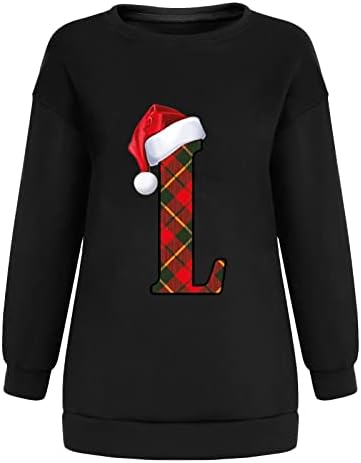 Moletom de Natal para mulheres Papai Noel e l camisa impressa de manga longa Drop ombro do ombro da tripulante Tops de suéter vintage