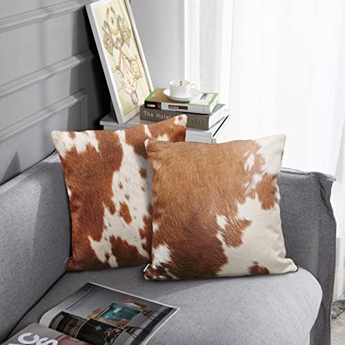 Capas de travesseiro de arremesso de arremesso de capa de casa de 4 travesseiros decorativos de 20 x 20 polegadas de almofada ao ar livre sofá -sofá, fronhas, animais de vaca marrom