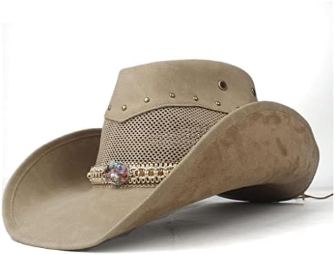 N/um chapéu de cowboy andando chapéu de praia chapéu de praia masculino malha de capa de cowboy ocidental larga borda