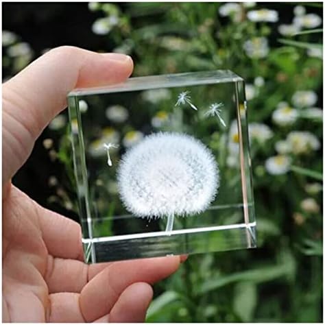Puqqi 4-5cm K9 Cubro de cristal Dandelion Solid Crystal Crystal 3D Gravando presentes de aniversário especiais para meninas ornamentos