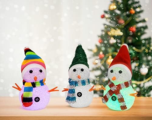 Kovot 7 Snowman LED COLETS LUZES | Conjunto de 3 mini bonecos de neve com chapéu e cachecol coloridos | Decoração de Natal para