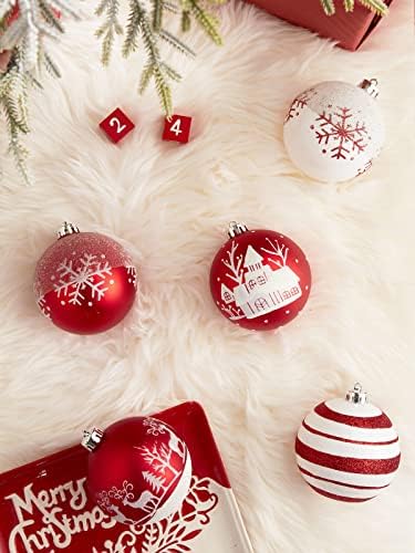 Valery Madelyn 16ct 80mm Decoração de ornamentos de bola de Natal vermelha e branca, enfeites de árvore de Natal à prova de quebra