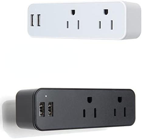 Surge Protector Wall Outlet, Sockets de energia portátil Xiaoma com 2 saídas e 2 portas para casa/escola/escritório/viagem, conjunto de 2, preto e branco