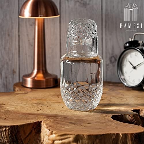 Conjunto de jarra de água de cabeceira e vidro - jarra cafetada de cabeceira e xícara de vidro - jarra de vidro 18 onças de 4,5