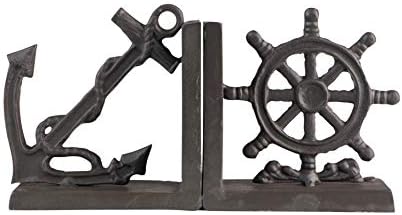 Danya B. ZI08303 Decoração de Lares Náutica/Costeira - Treme de Livro de Metal de 2 Peças Conjunto de Anchor e Roda do Capitão
