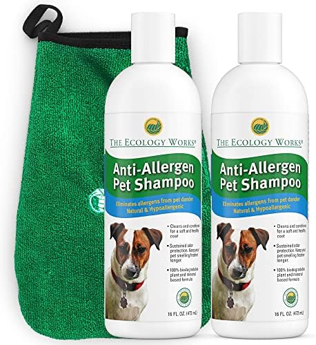 Shampoo para animais de estimação anti -allérgicos - Melhor removedor de alergias de cães e gatos para reduzir pulgas, carrapatos e alergias, fórmula hipoalergênica suave para a pele e alívio de alergia sensíveis a seco pelas obras de ecologia