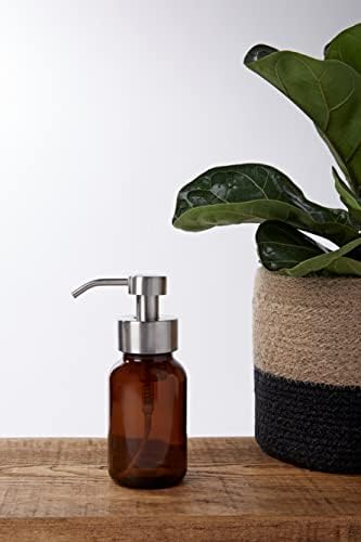 Kuishi Amber Glass Foming Sopa Liquid Soap com bomba de prata, garrafa de sabão de 18 onças, Recipiente de vidro âmbar