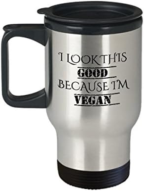 Caneca de viagem vegana, caneca de viagem vegetariana, xícara de viagem vegana, idéias de presentes veganos para apoiadores