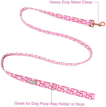 Babole Pet Dog Leash, Durável Handmade Pink Daisy Flower Dog Treis com maçaneta macia, trelas de cachorro manual