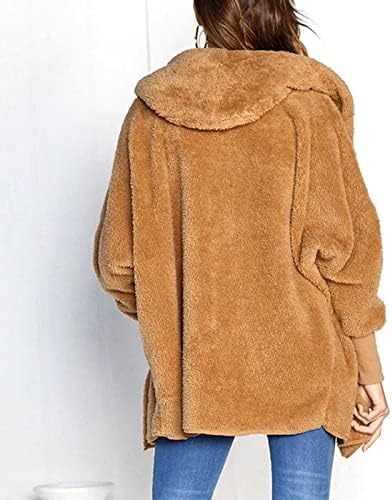 Capuz de pelúcia feminina Cardigan Casaco outono/inverno quente cor sólida lapela de lapela longa jaqueta com capuz de