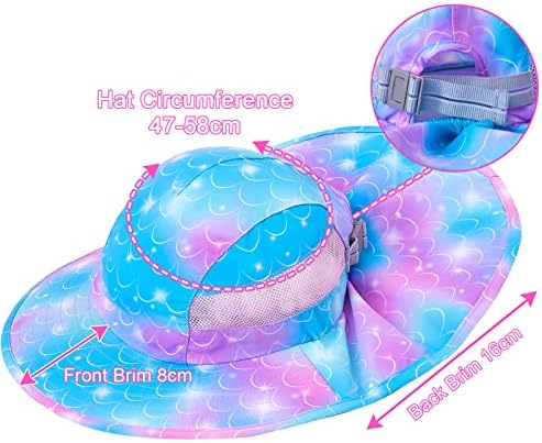 Chapéus de sol para crianças, proteção UV Summer Summer Brim Brim Long Neck Flap Hat for Girls Beach Play Ponytail Hat 2-9y