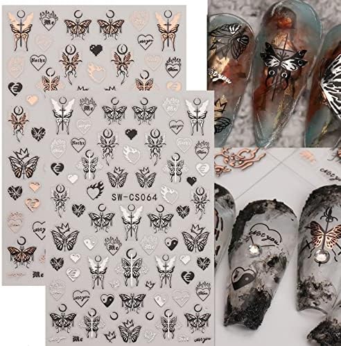 6 lençóis adesivos de unhas de borboleta para unhas, decalques de unhas de borboleta auto-adesiva 3D, borboletas vintage Mulheres DIY Decoração de unhas