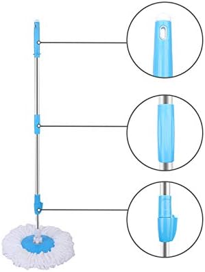 MOP de giro 360 ° com balde e cabeças de esfregão duplo azul com 2 x cabeças de esfregão de fibra branca