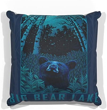 Big Bear Lake Night Bear Canvas Pillow para sofá ou sofá em casa e escritório da pintura a óleo do artista Kari Lehr 18