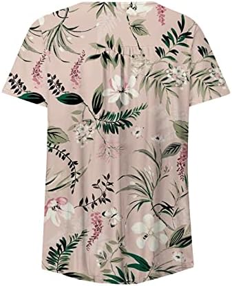 Túnica de túnica de impressão floral para mulheres barriga escondida camisetas de plus size de verão Button de manga curta casual Up Blusies