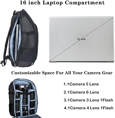 Mochila da câmera Dec-MEC, grande bolsa de fotografia profissional, com compartimento de laptop de 16 polegadas,