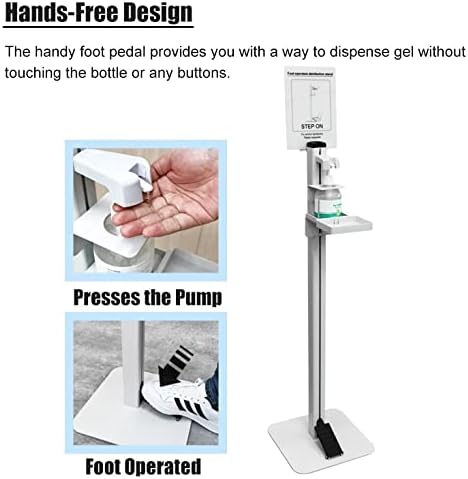 Dispensador de desinfetante para as mãos em pé, suporte de sabão em gel de piso, estação de dispensador operada por pedal para