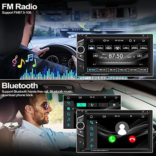 Estéreo Double Din Car com DVD Playback de 6,2 polegadas Tela de toque de áudio Apple CarPlay Android Auto Bluetooth