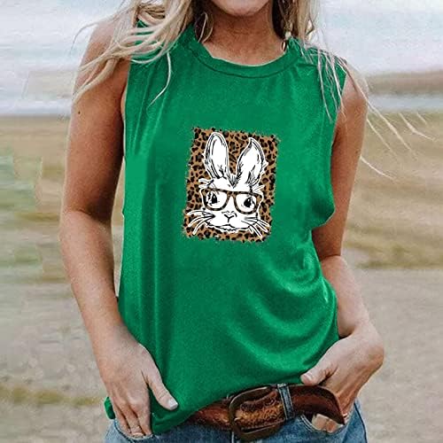 T-shirt de coelhinho da Páscoa Leopard para Mulheres Tanque Tampa Longa Campa Confortável Tees Antecedentes Meninas Feliz Dia da Páscoa Camisa