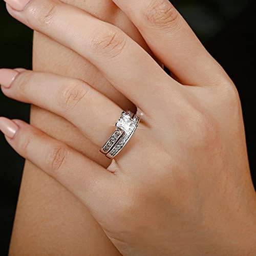 2pcs White Square Diamond Ring Branco Crystal Ring Ring Set Mody Casal Diamond Ring Luxury Women
