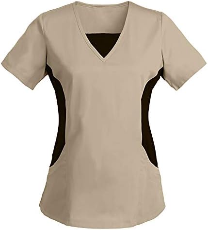 Scrub_tops for Women Fashion Color Block Imprimir camisa V Vesco