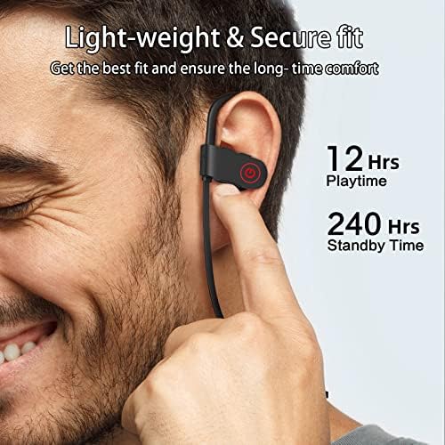 Fones de ouvido Bluetooth, fones de ouvido esportivos sem fio ipx7 à prova d'água para academia de exercícios, 12 horas de jogo de reprodução