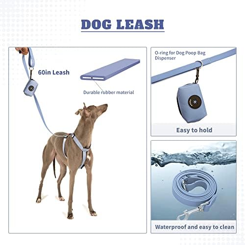 Arnês de cães de arezo e coleira com dispensador de bolsa de cocô, arnês de cachorro ajustável para cães pequenos