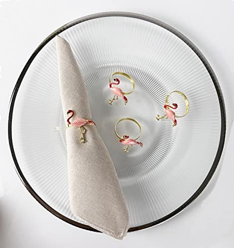 Fenco estilos de esmalte esmalte os anéis de guardanapo flamingo de metal, conjunto de 4 - detentores de guardana