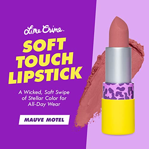 Lime Crime Soft Touch Comfort Lipstick Matte, Mauve Motel-Tons retro Flerty-Coberta completa duradoura, revestimento labial