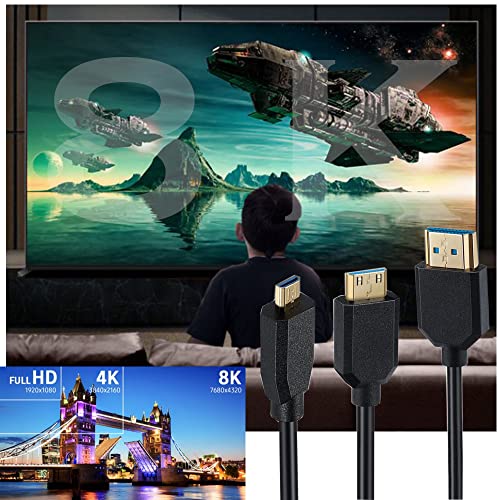 Mysruida 1ft 8k Micro HDMI 2.1 a HDMI 2.1 Cabo, ângulo de 180 graus 8K Micro HDMI macho a 8k HDMI Adaptador macho