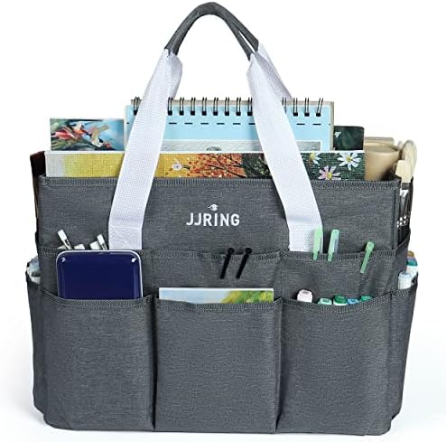 Jjring Organizador de artesanato Bag, caddy de armazenamento de arte grande com vários bolsos, bolsa de costura cinza para arte, artesanato, scrapbooking, escola, médico e armazenamento de suprimentos de escritório