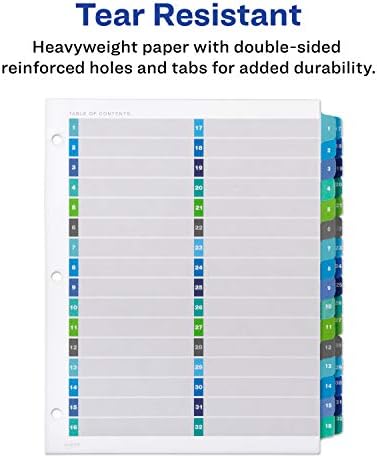 Avery Double Column 32 Tab Divishers para 3 ligantes de anel, índice personalizável, guias multicoloridas, 1 conjunto